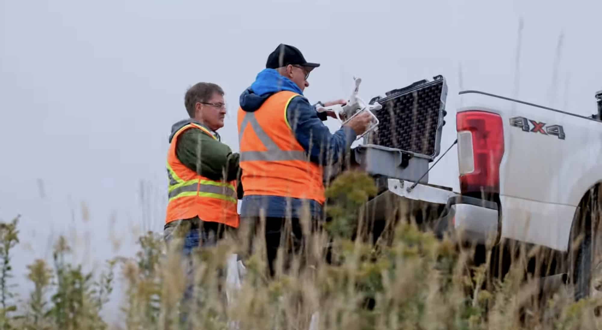 Drone footage captured along Saskatchewan railway lines for the TrackSense project.