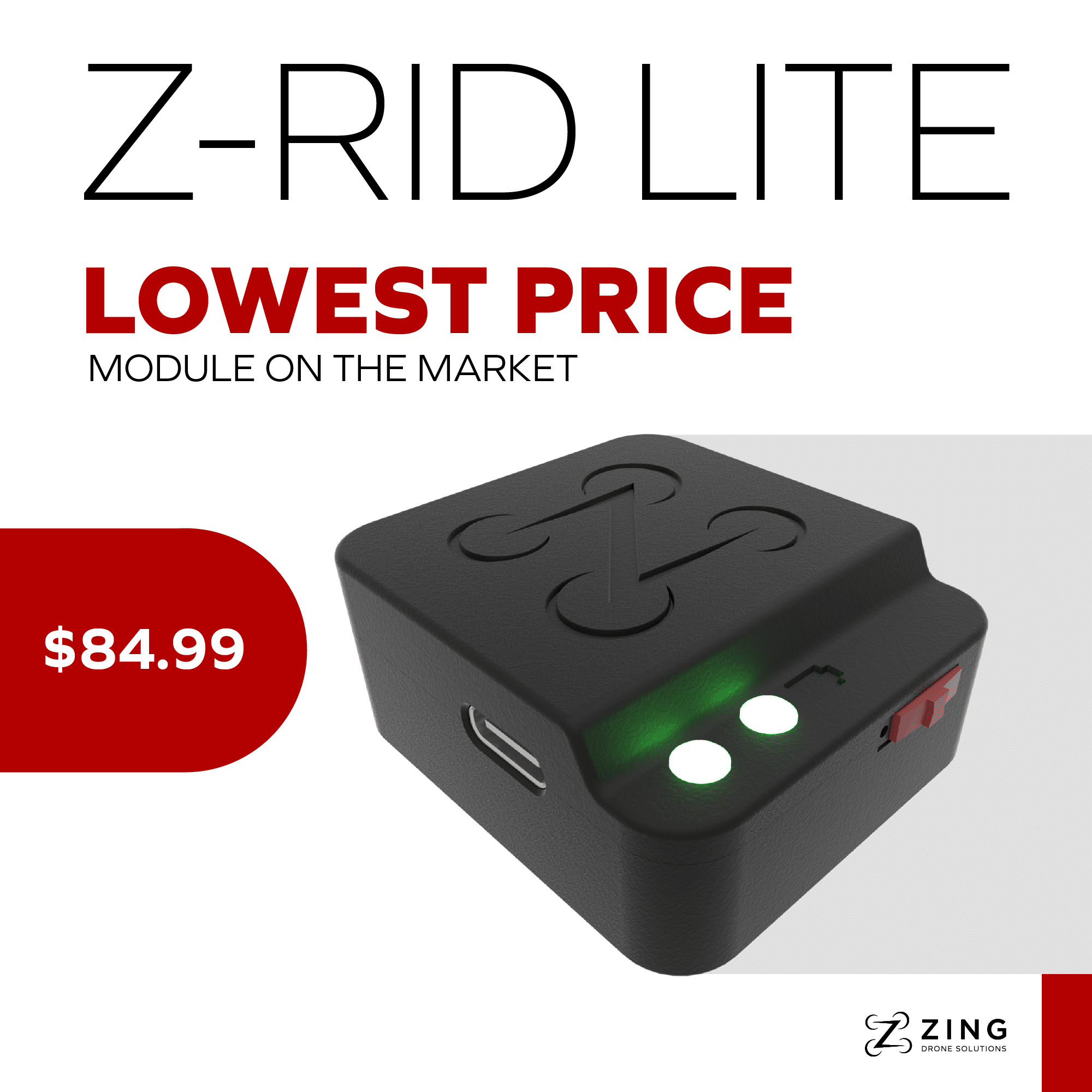 The Z-RID Lite from Zing Drone Solutions, a low-cost Remote ID broadcast module.