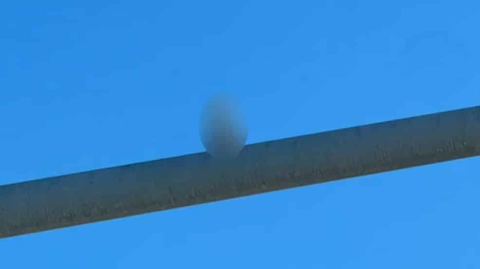 Adult toy left atop a street light in Moore, Oklahoma by drone pranksters.