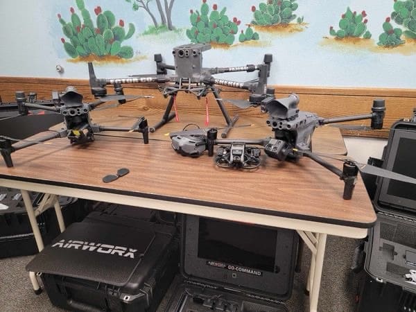 Ector County Sheriff's Office drone fleet, including DJI Matrice and Avata models.