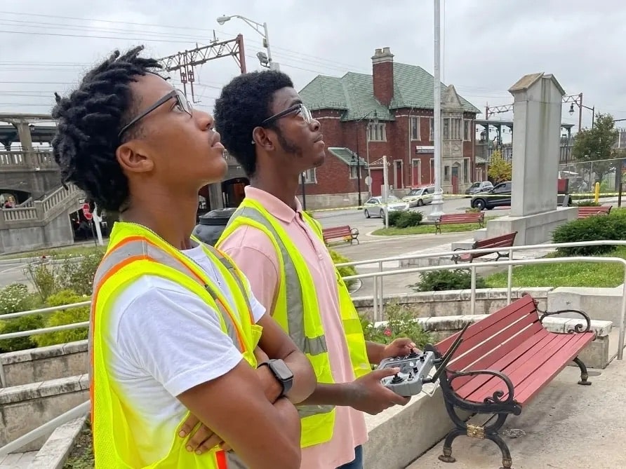 East Orange drone training graduates on the City Hall commercial cleaning project.