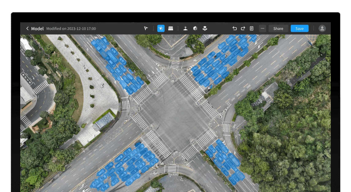 Screenshot of DJI Modify editing a 3D model of a road intersection.