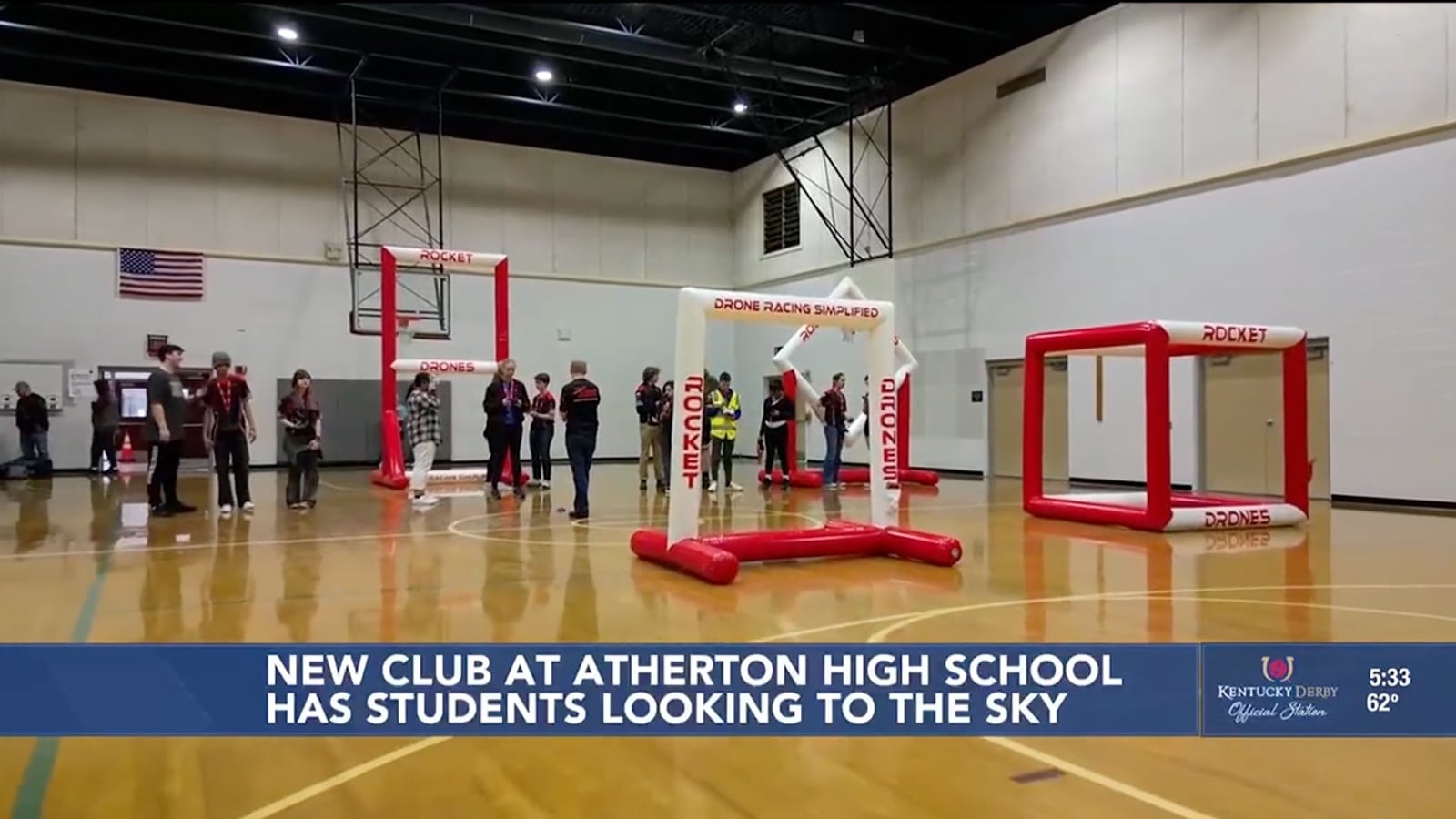 Atherton High School students racing drones in Louisville, Kentucky's Rocket Drone club.