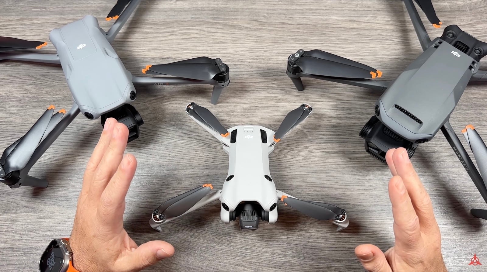 The DJI Mini 4 Pro folded down into its compact travel form.