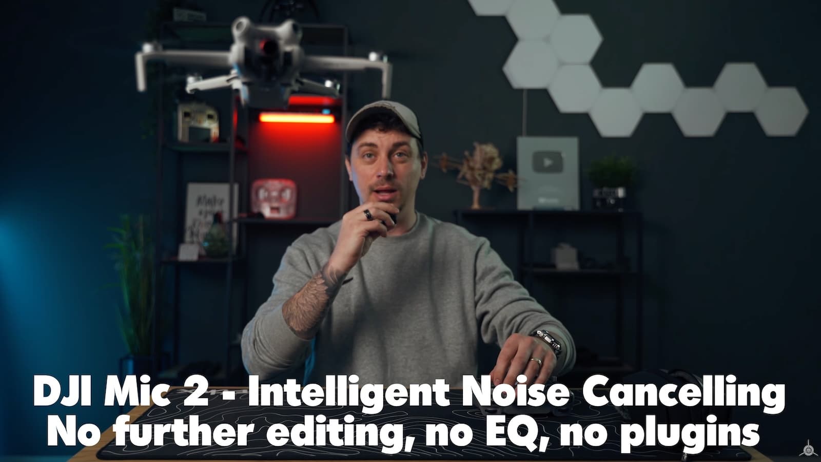 Video still from the DJI Mic 2 noise cancellation test.