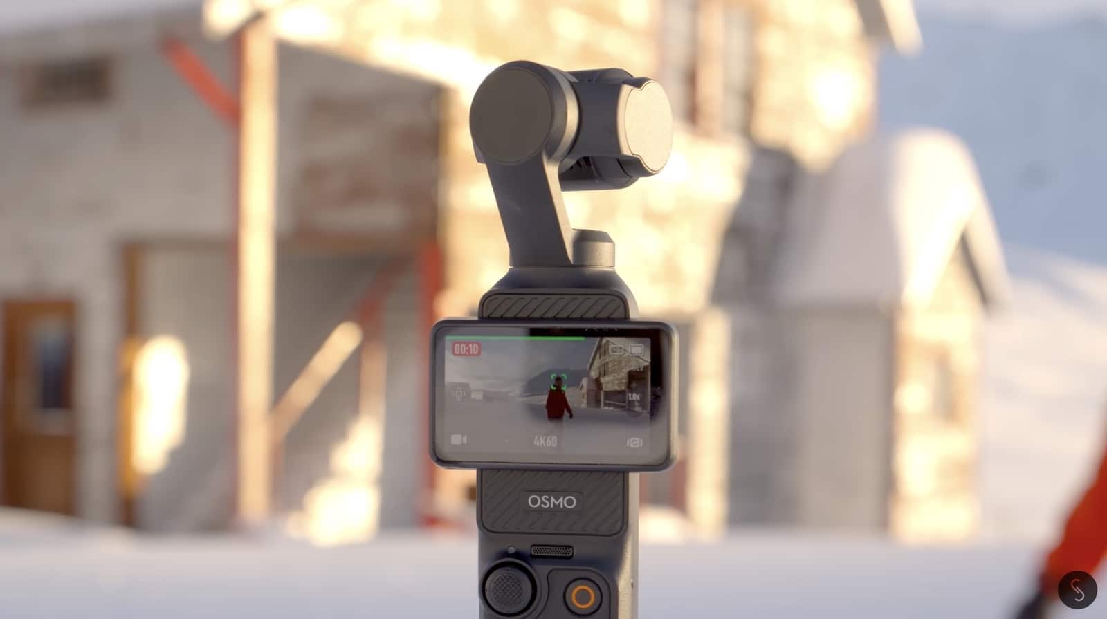 DJI Pocket 3 on a selfie stick for wider, more natural self-shots.