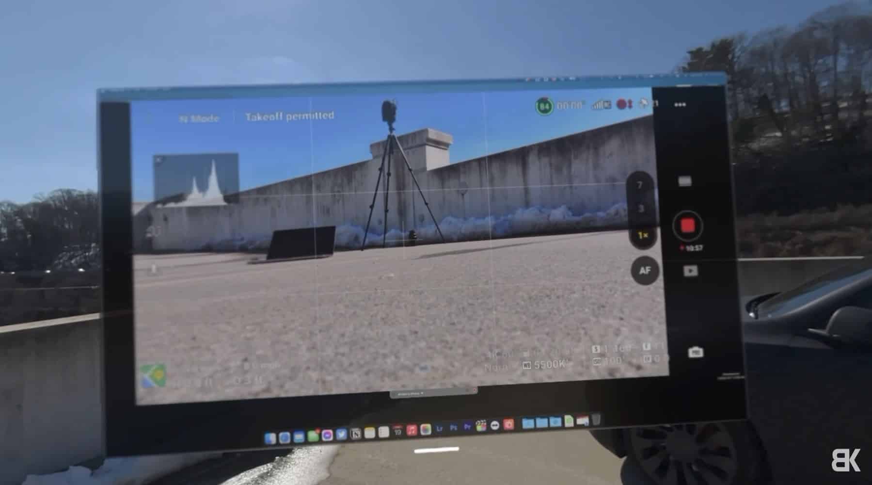 Billy Kyle wearing the Apple Vision Pro headset before his first drone flight.