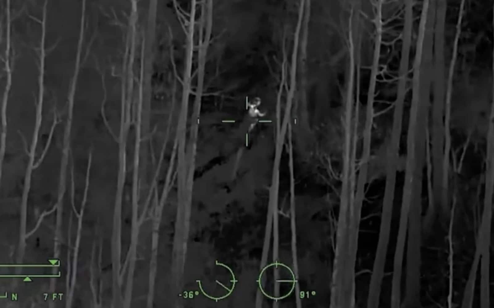 Thermal drone footage showing the missing girl as a bright heat signature in the swamp.