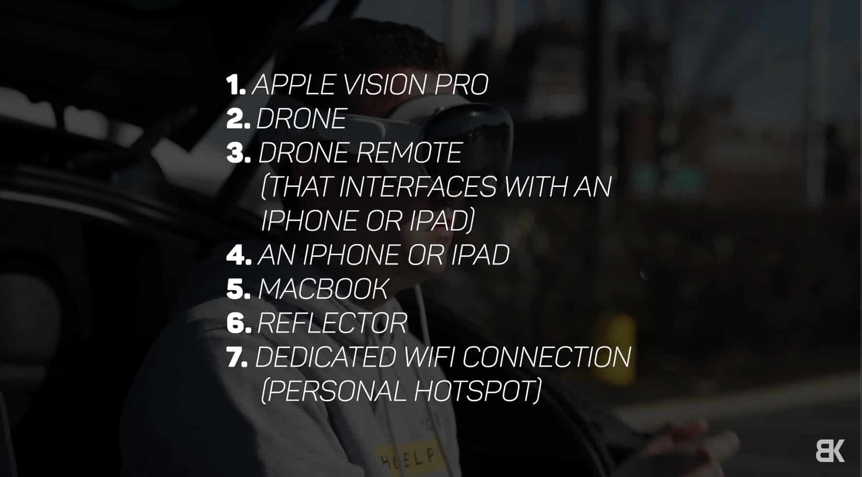 The gear required for the workflow, including the Mavic 3 Pro, iPhone and MacBook.