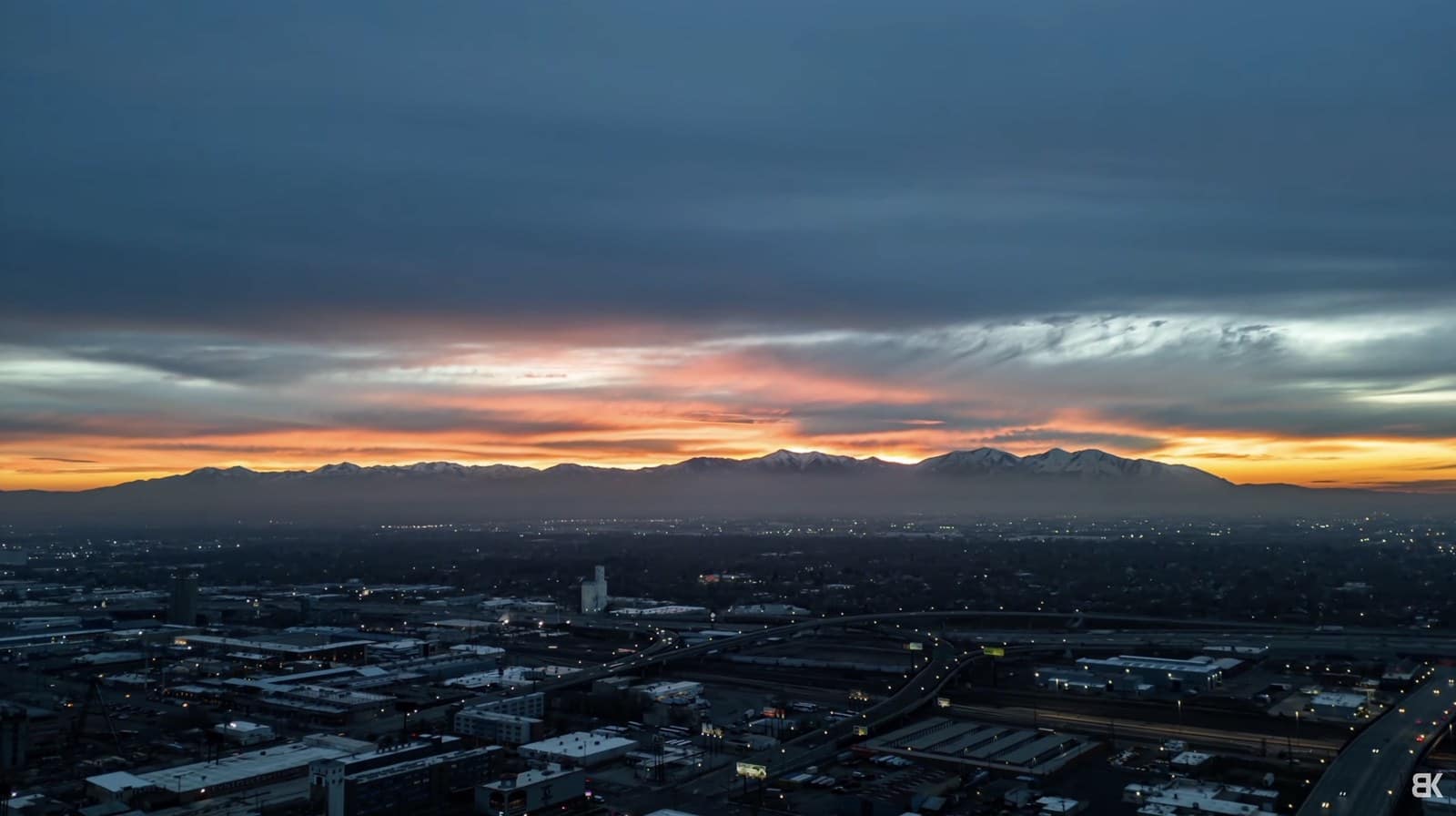 Sunset drone hyperlapse frame showing the narrow window for capturing sky color.