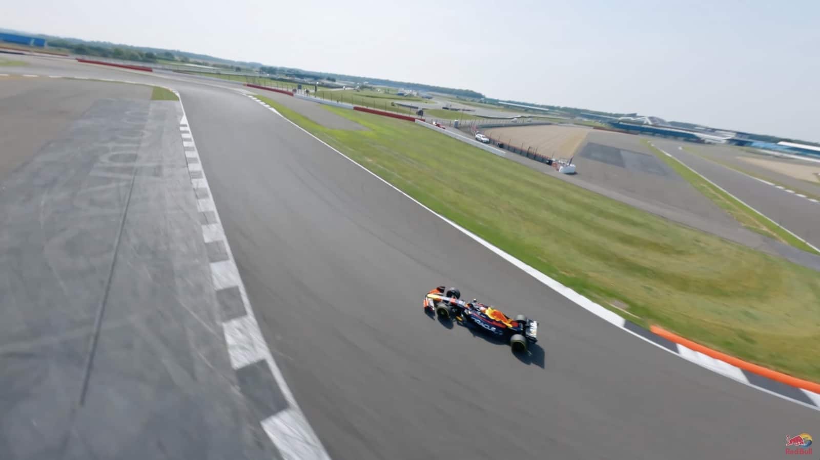 Max Verstappen's Red Bull Racing RB20 featured in the Silverstone drone chase.