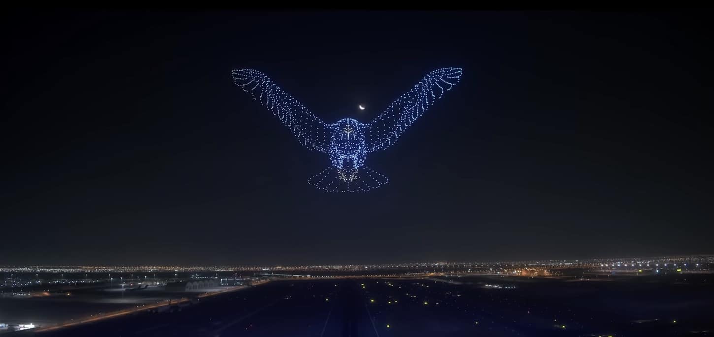 1,750 swarm drones lighting the sky above Abu Dhabi's Zayed International Airport.