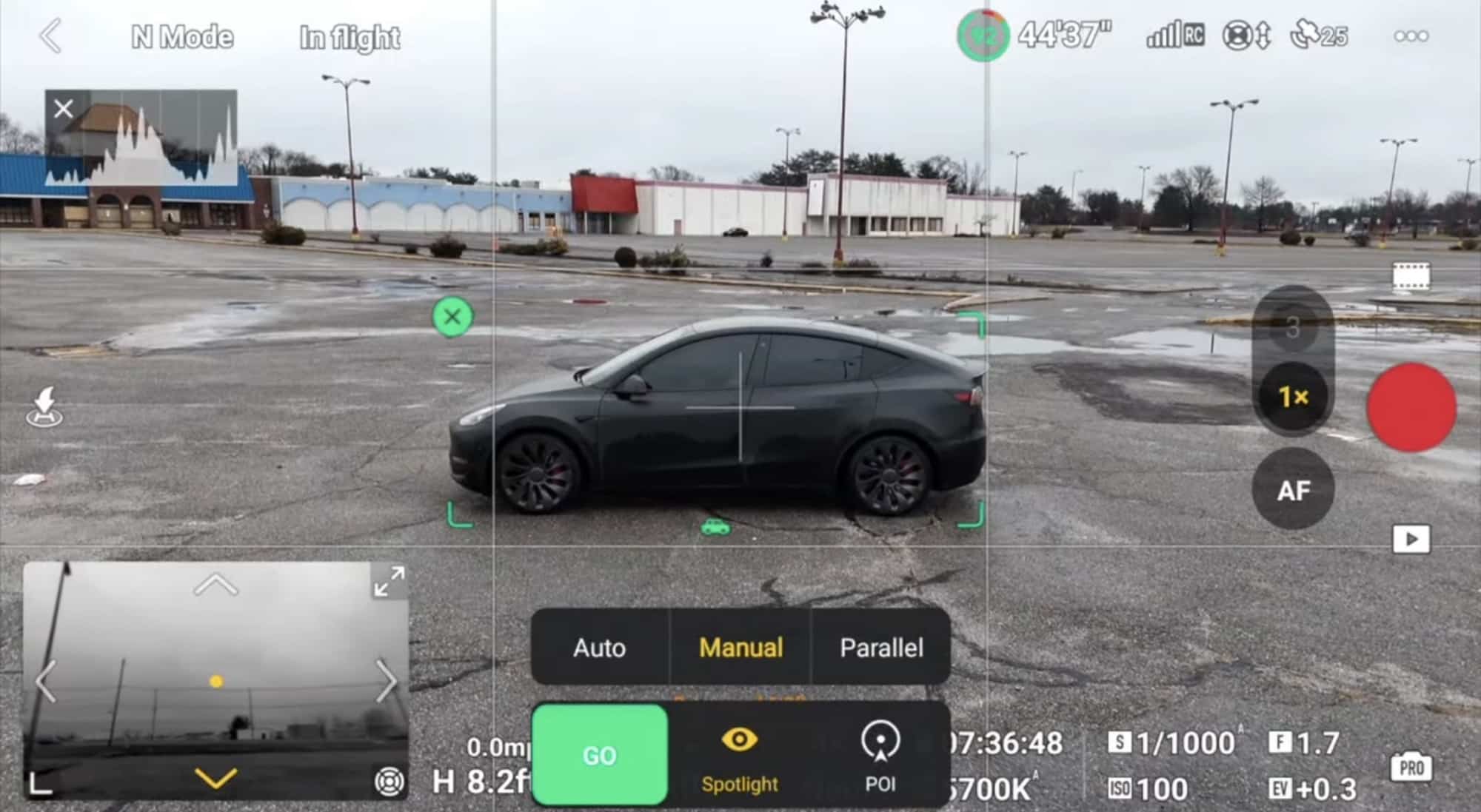 ActiveTrack 360 Active Shots menu with Auto, Manual and Parallel modes.