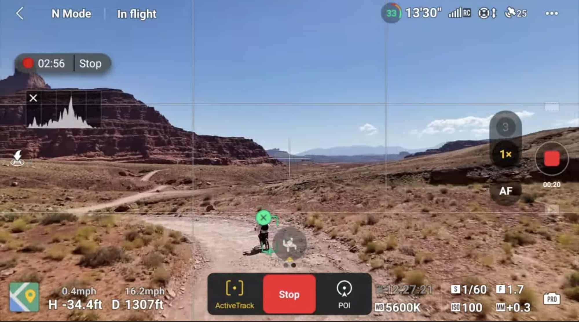 ActiveTrack set to a wide outer radius for sweeping cinematic shots.