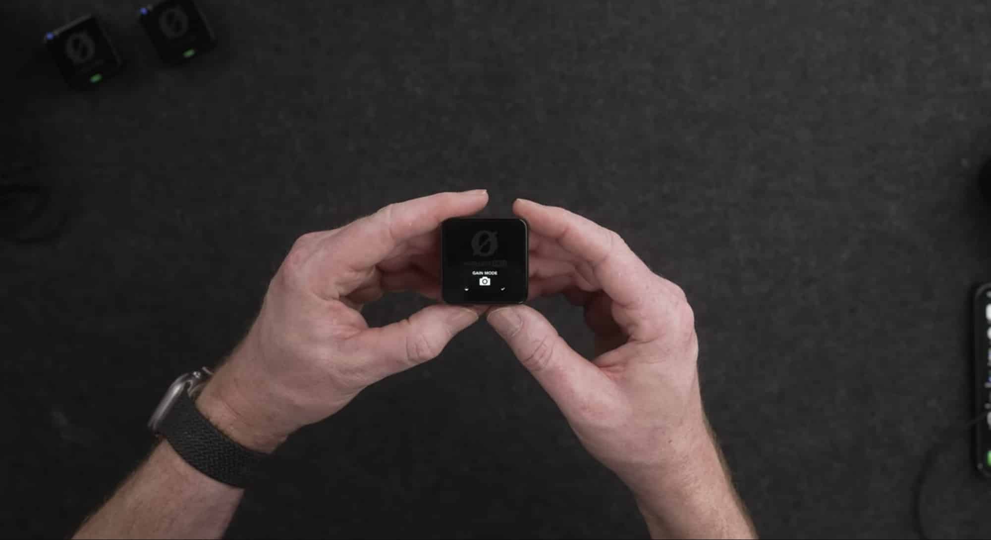 Button interface on the Rode Wireless Pro receiver that Jake Sloan wants simplified.