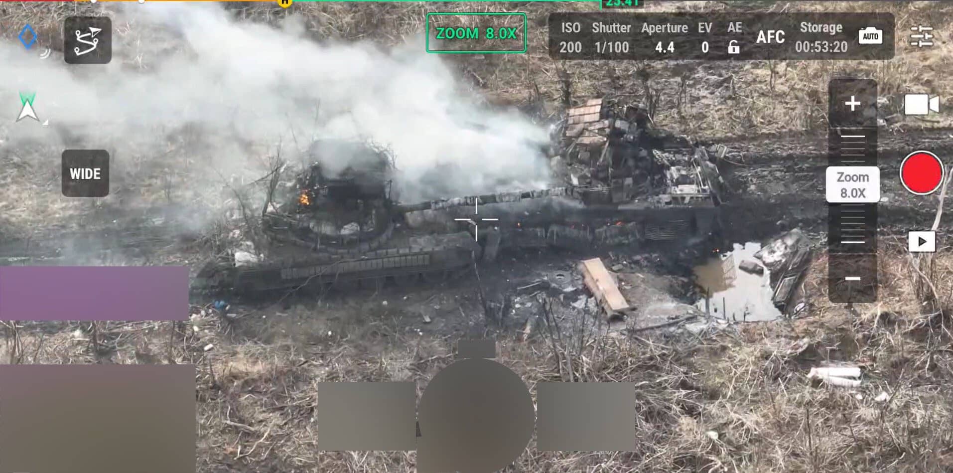 Destroyed Russian armor near Avdiivka after a Ukrainian FPV drone raid.