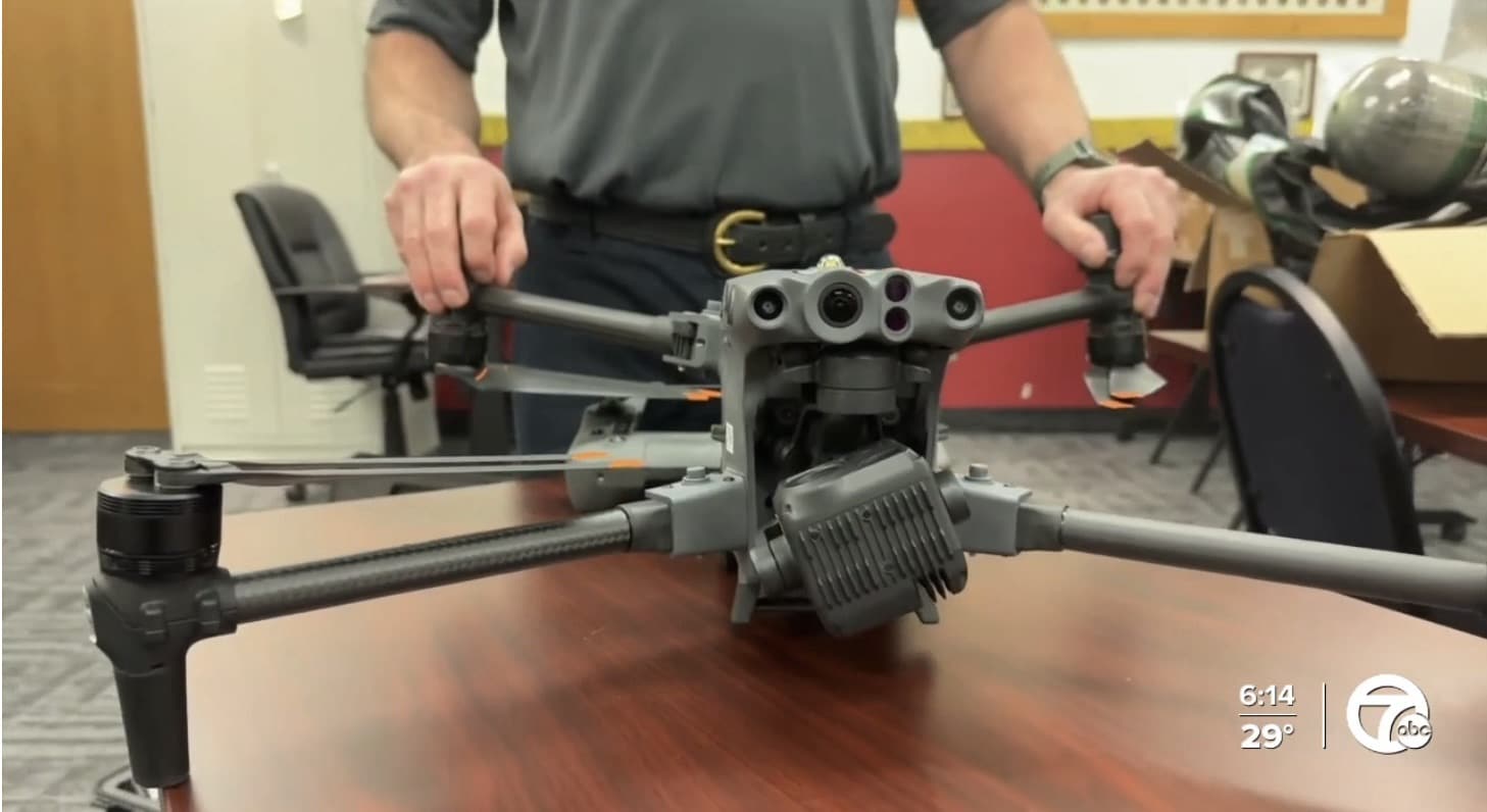 Warren Fire Department's DJI Matrice 30 with a thermal camera for finding hot spots.