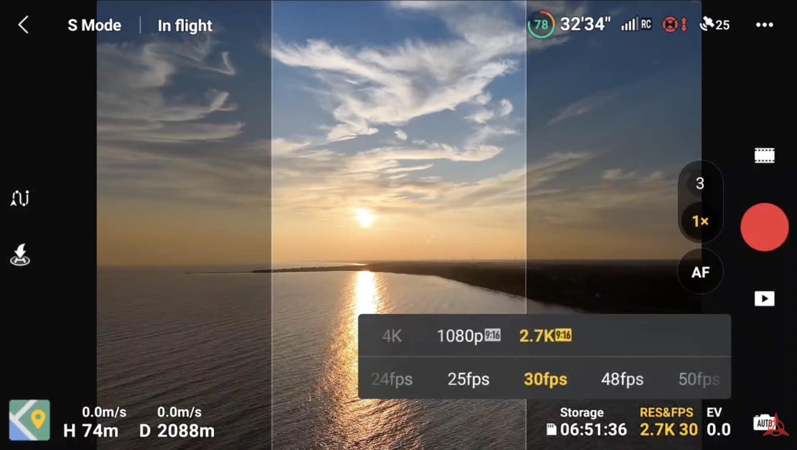 Vertical 2.7K framing on the Air 3, with the sides of the live view darkened.
