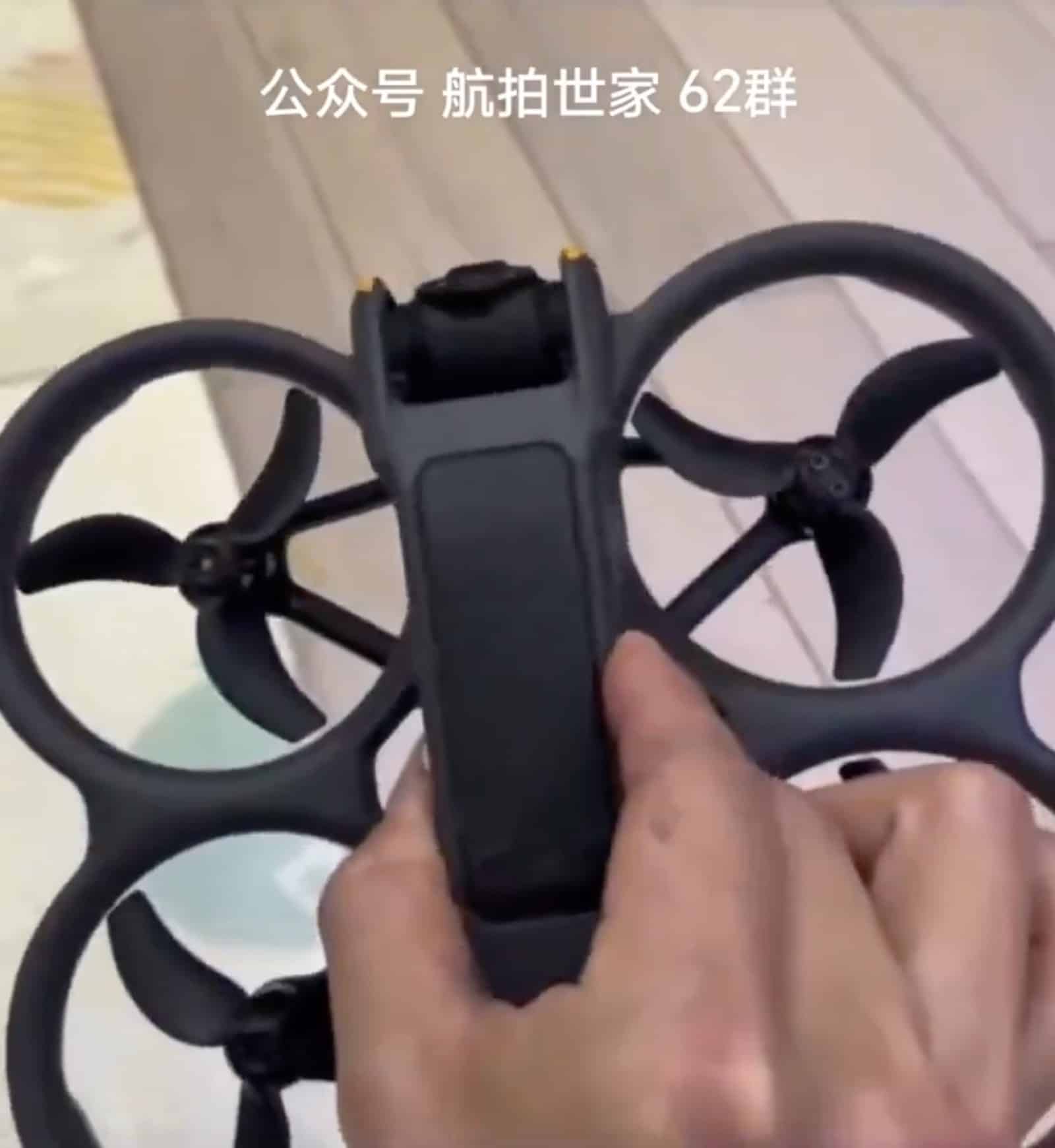 Leaked video still showing the slimmer body of the unreleased DJI Avata 2.