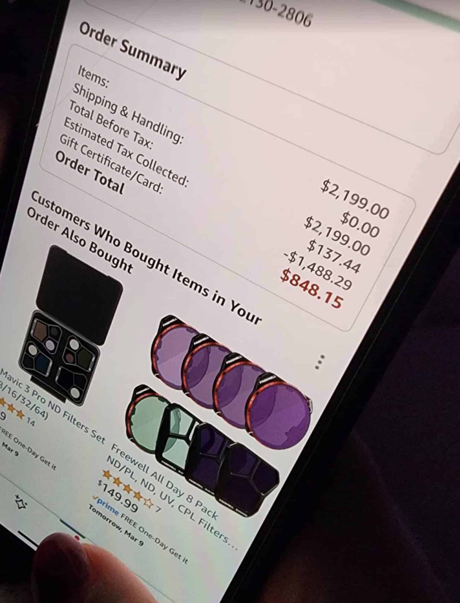 Reader-supplied evidence of a DJI Mavic 3 Pro bought for $799 from Amazon.