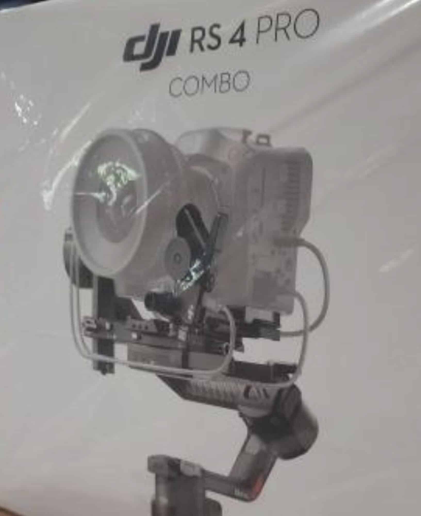 Boxed RS 4 Pro combo gimbal seen through its plastic wrapping.