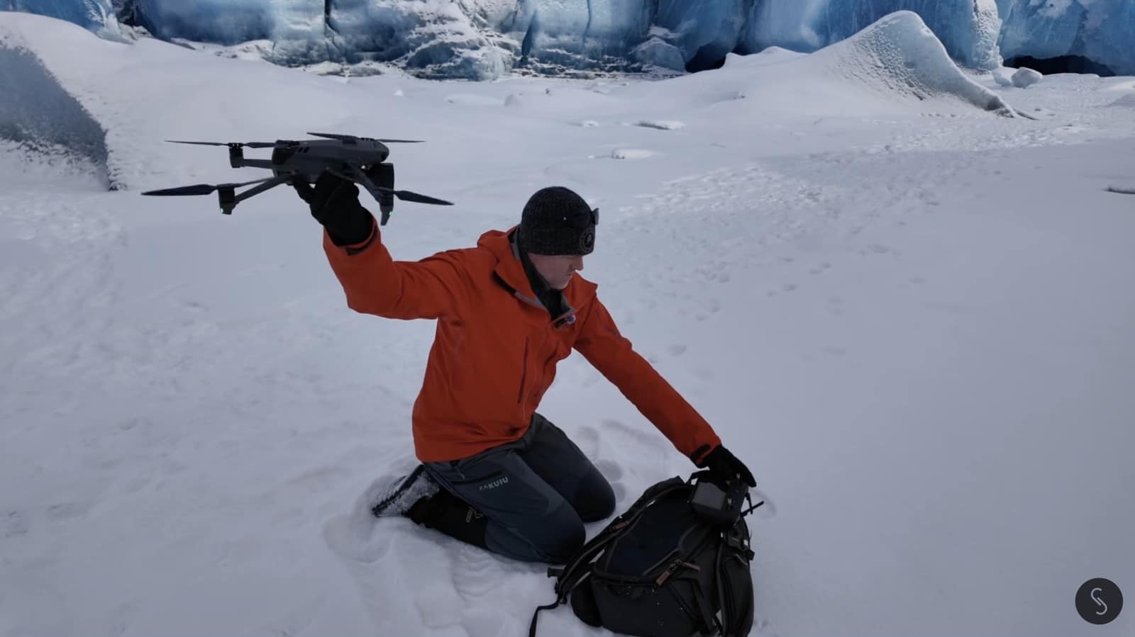 Video still from Jake Sloan's nine-shot rule tutorial filmed with ice climbers in Alaska.