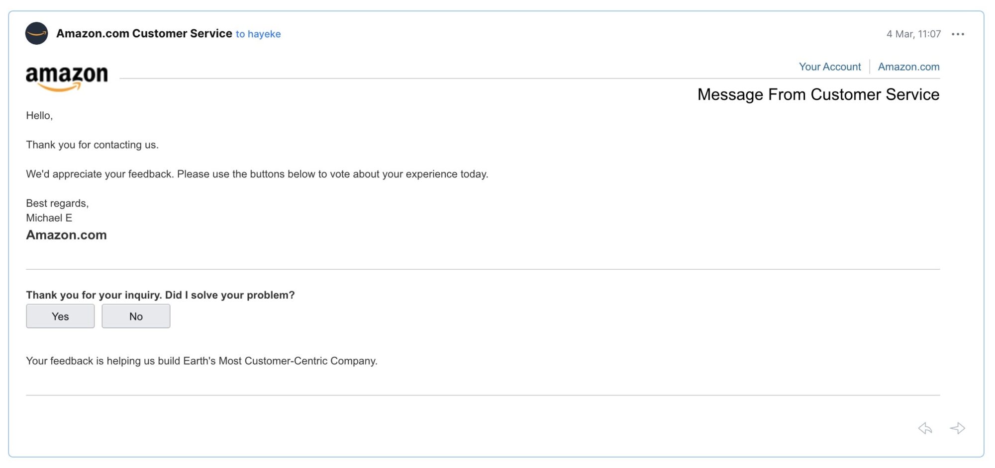 Screenshot of Amazon's callback record confirming the Mavic 3 Pro was a new unit.