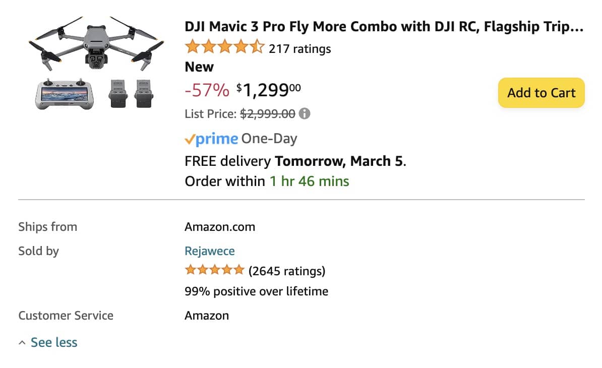 Unprecedented DJI Mavic 3 Pro Deals on Amazon Spark Interest. Today, you can grab a DJI Mavic 3 Pro for $799 and a DJI Mavic 3 Pro Fly More Combo for $1,299 on Amazon.