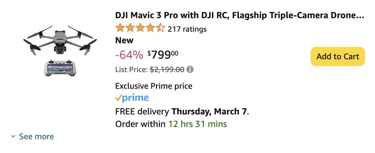 Unprecedented DJI Mavic 3 Pro Deals on Amazon Spark Interest. Today, you can grab a DJI Mavic 3 Pro for $799 and a DJI Mavic 3 Pro Fly More Combo for $1,299 on Amazon.