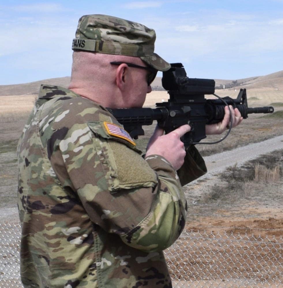 US service members training against drone-tethered balloon targets at Fort Sill, Oklahoma.
