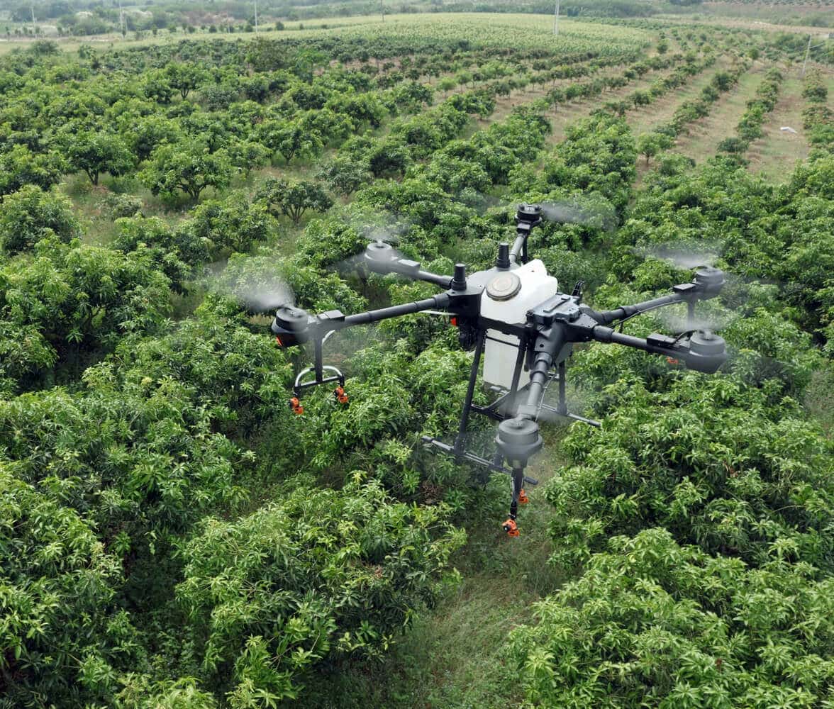 DJI Agras T30 spray drone demonstrated at J and G Cattle Company in Ohio.