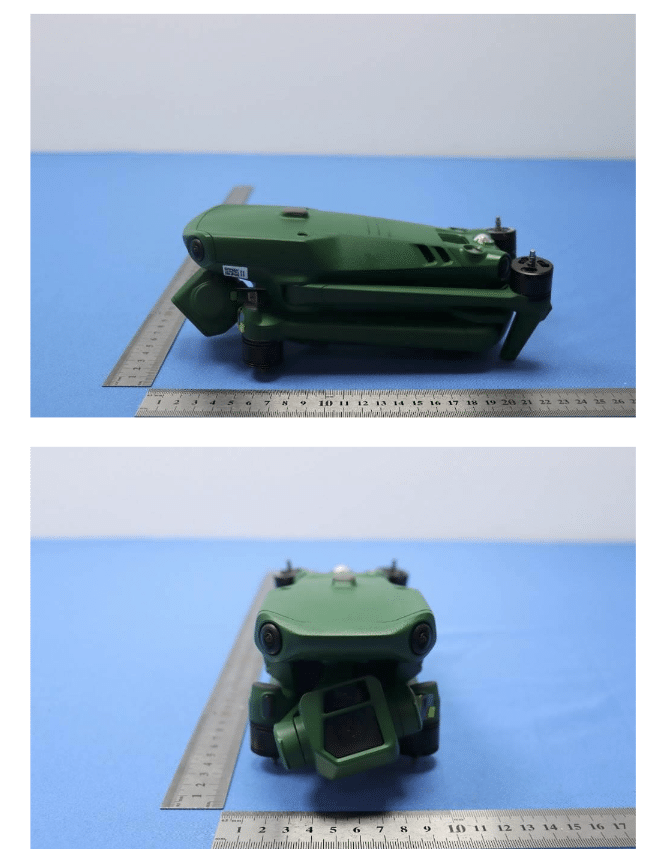 FCC filing photo of the green Anzu Robotics Raptor drone.
