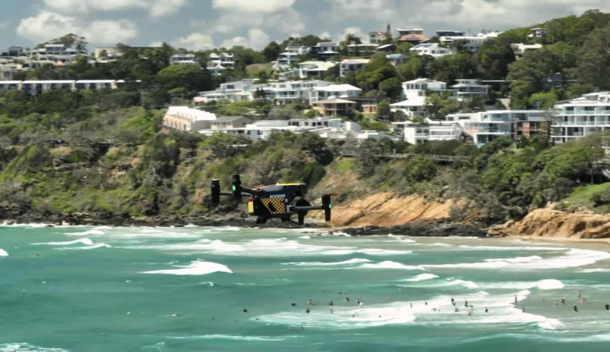 Matrice 30T on the beach between Shark Smart monitoring flights.
