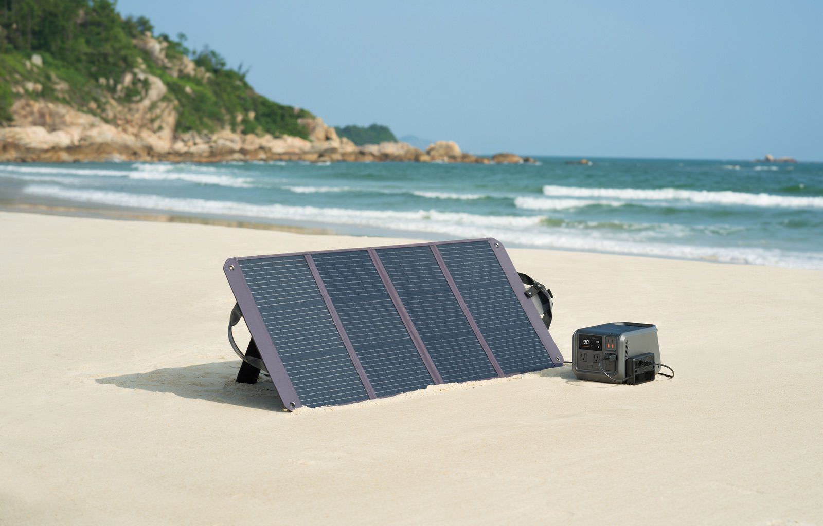 DJI Power station recharging from a single 120-watt solar panel.