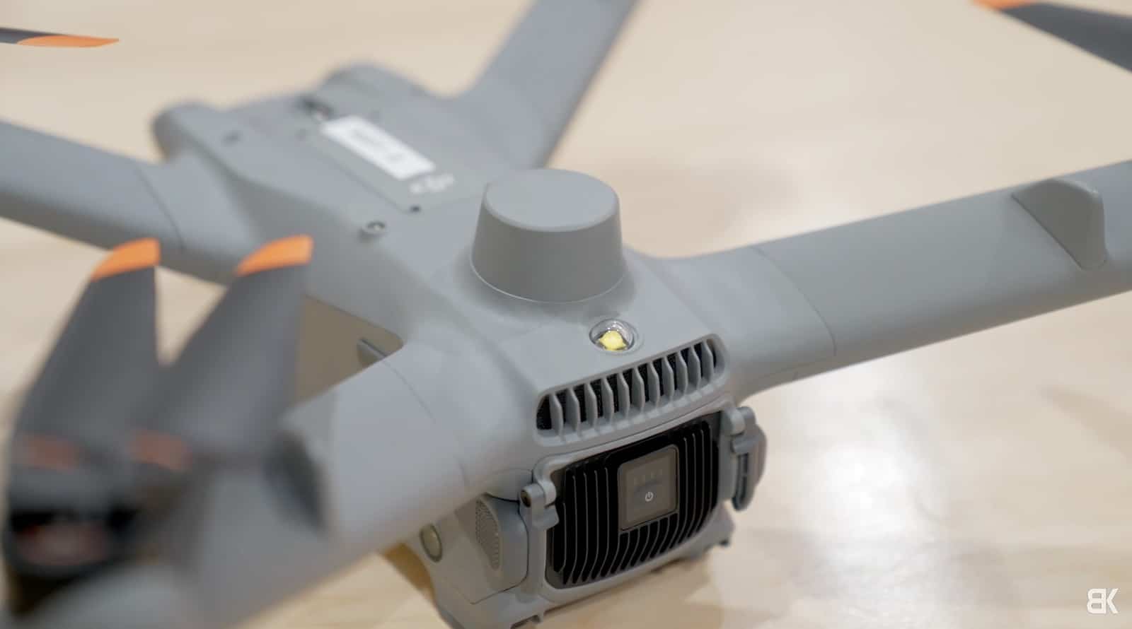 Close view of the Matrice 3D, rated for 26 mph (42 km/h) winds.