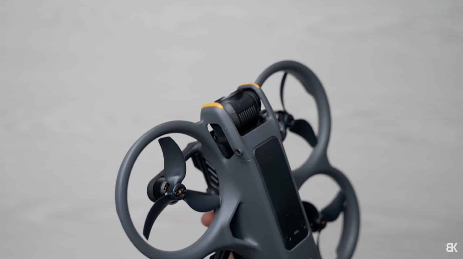 The Avata 2's cinewhoop layout with front camera and rear-sliding battery.