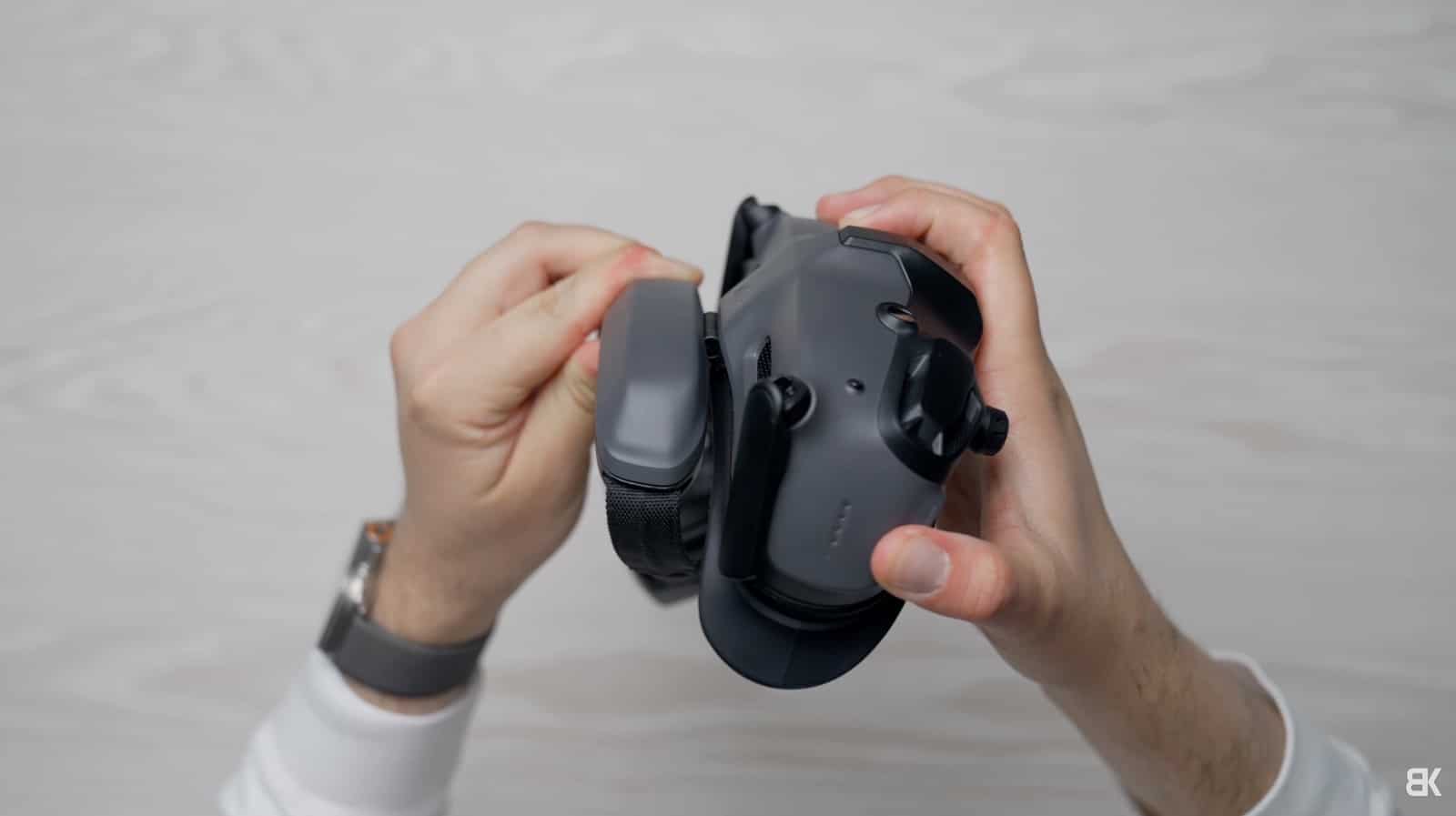 DJI Goggles 3 with the forehead pad and rear battery strap.