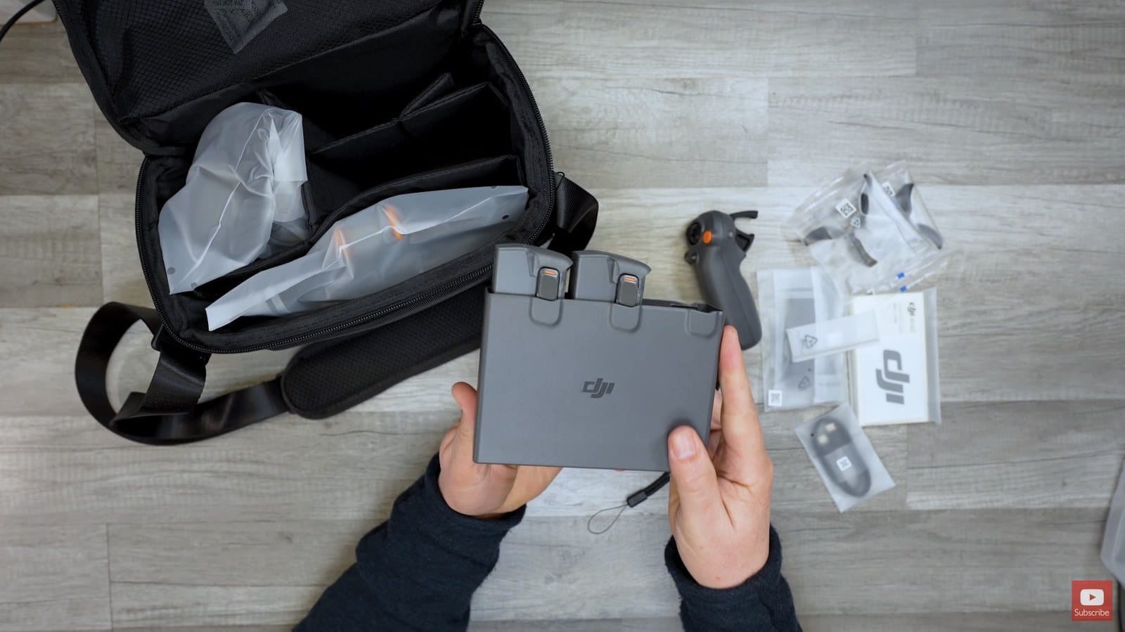 Everything included in the three-battery Avata 2 Fly More Combo, bag included.