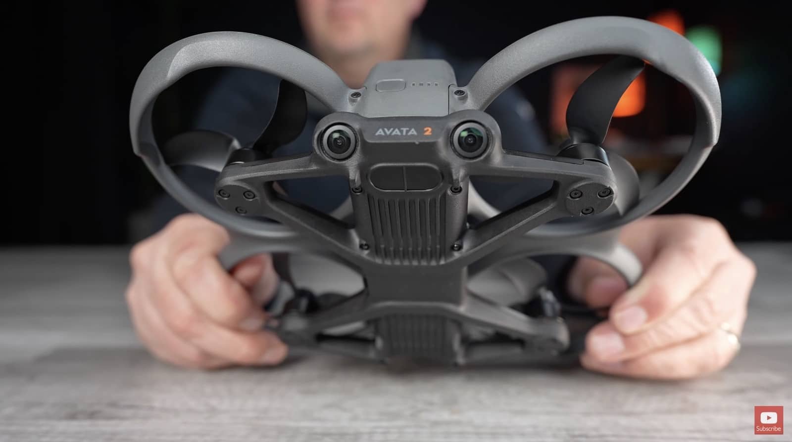 Rear-facing fisheye vision positioning sensors fitted to the DJI Avata 2.