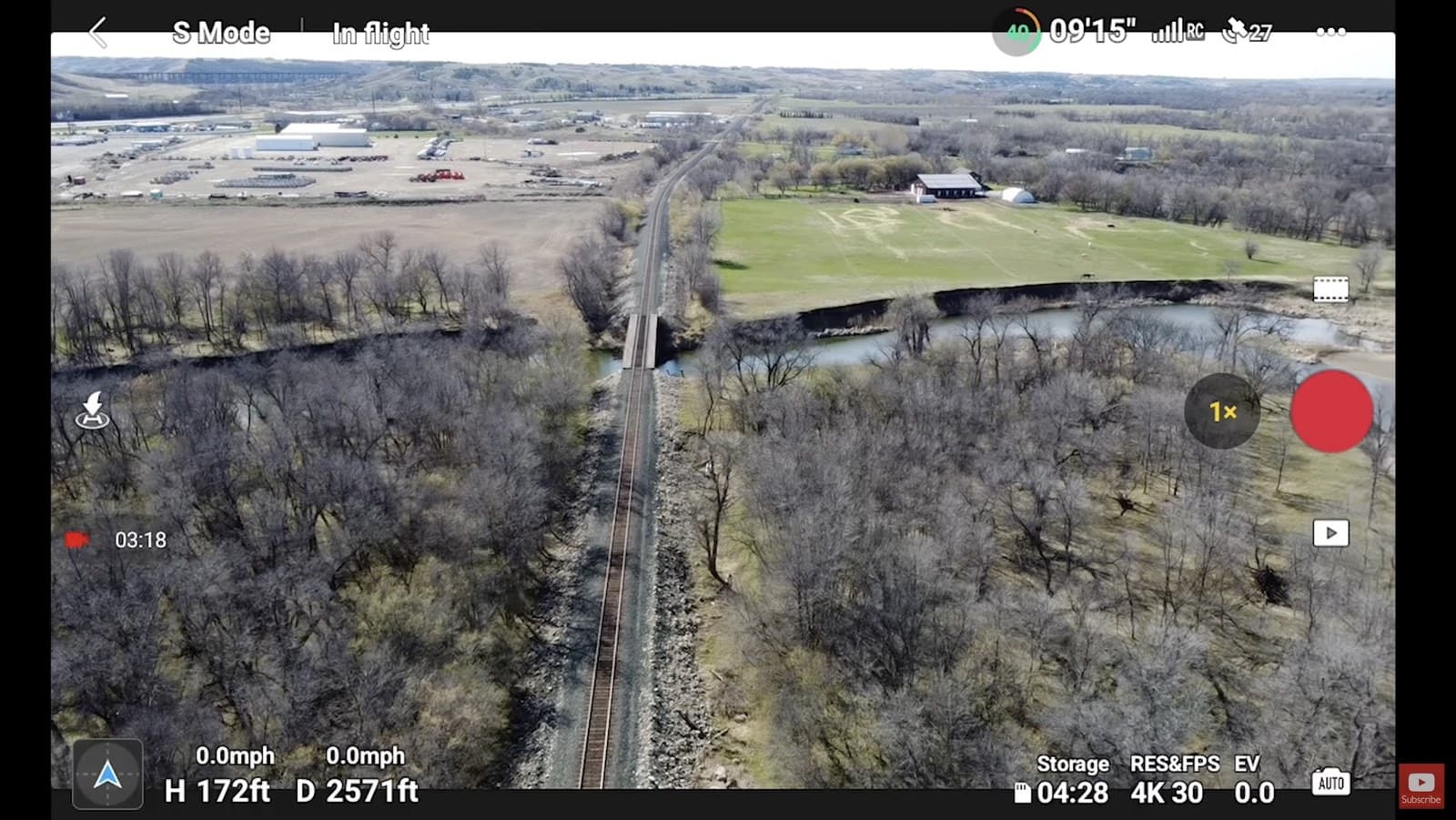 Mini 4K heading toward a distant bridge during the O2 transmission range test.