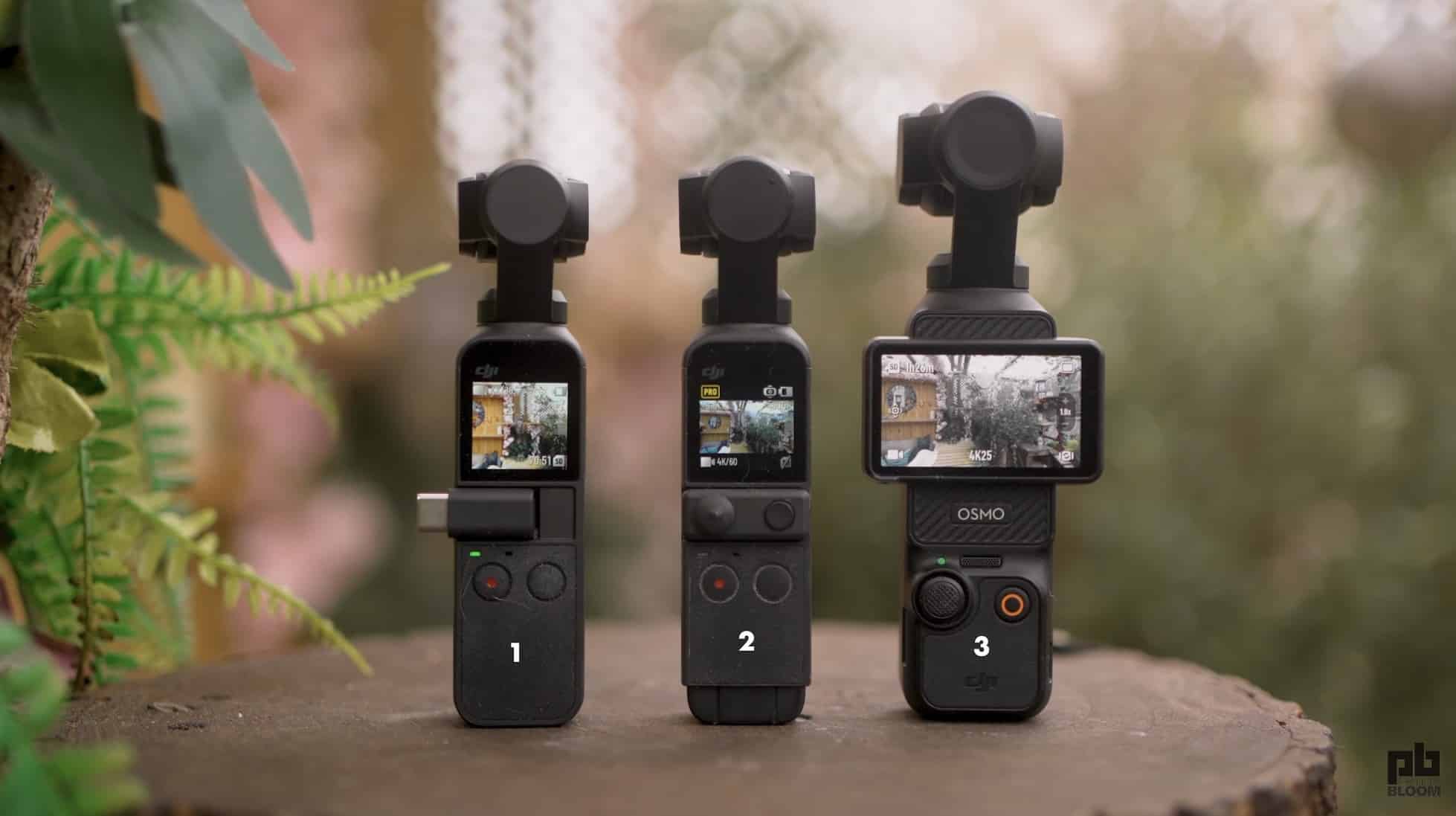 DJI Osmo Pocket 3 with its 2-inch screen rotated to landscape.