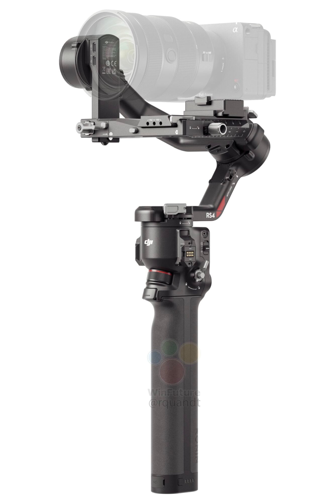 Full-length leaked image of the DJI RS 4 gimbal stabilizer.