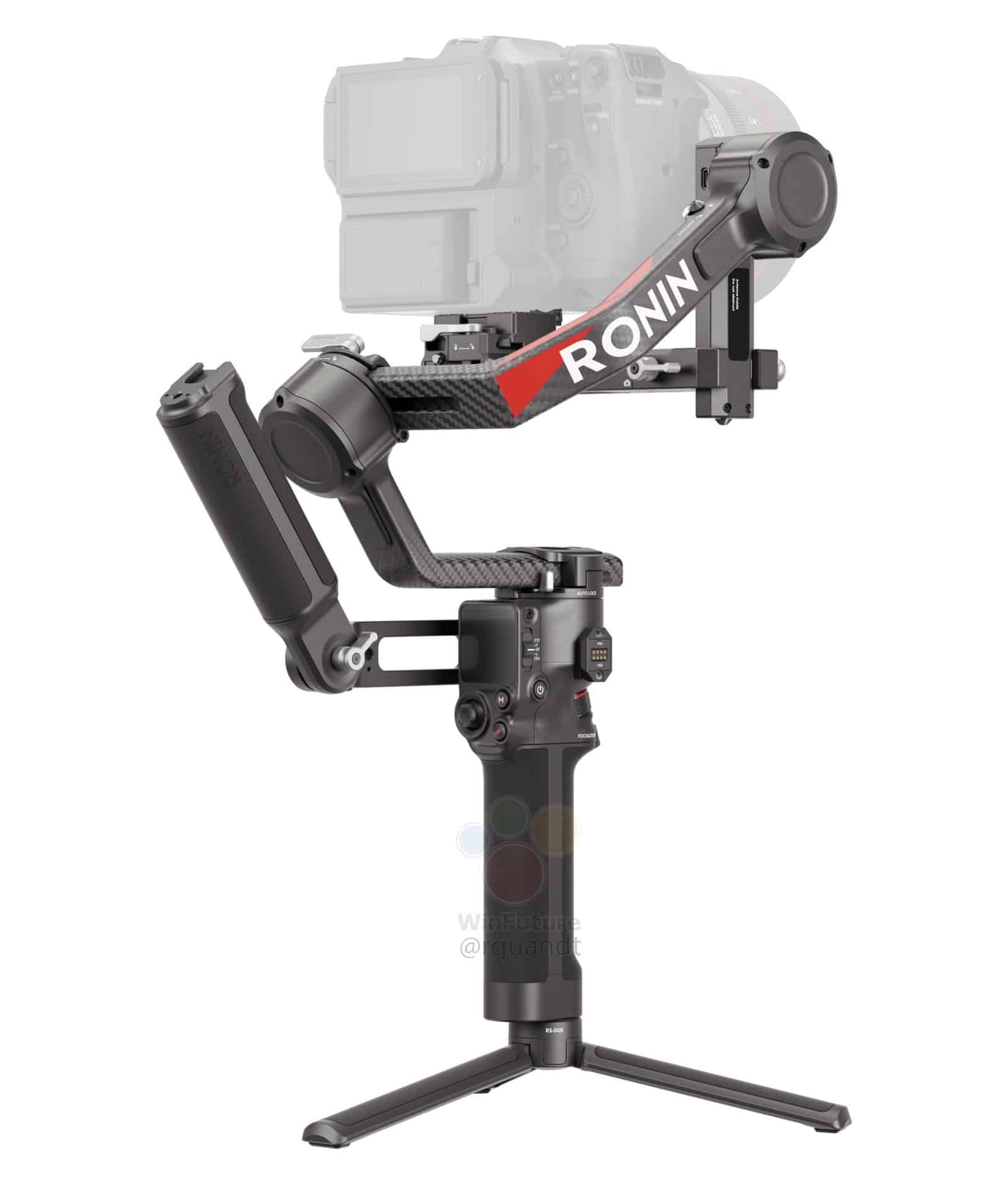 Leaked photo of the DJI RS 4 Pro gimbal with its carbon fiber arm.