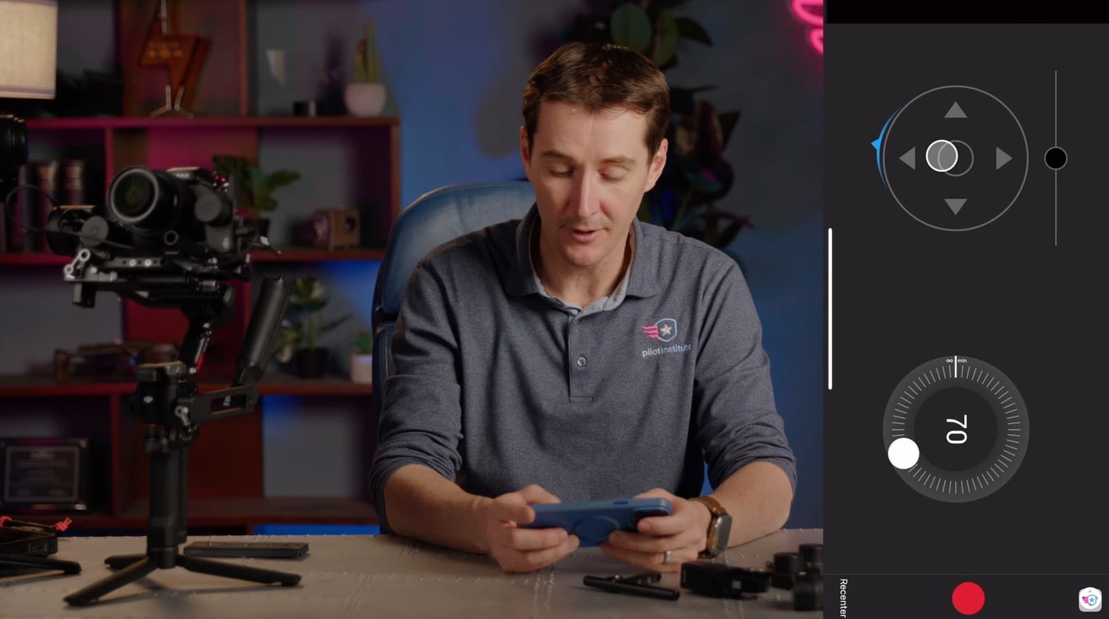 DJI Ronin app virtual joystick steering the RS4 from a phone.