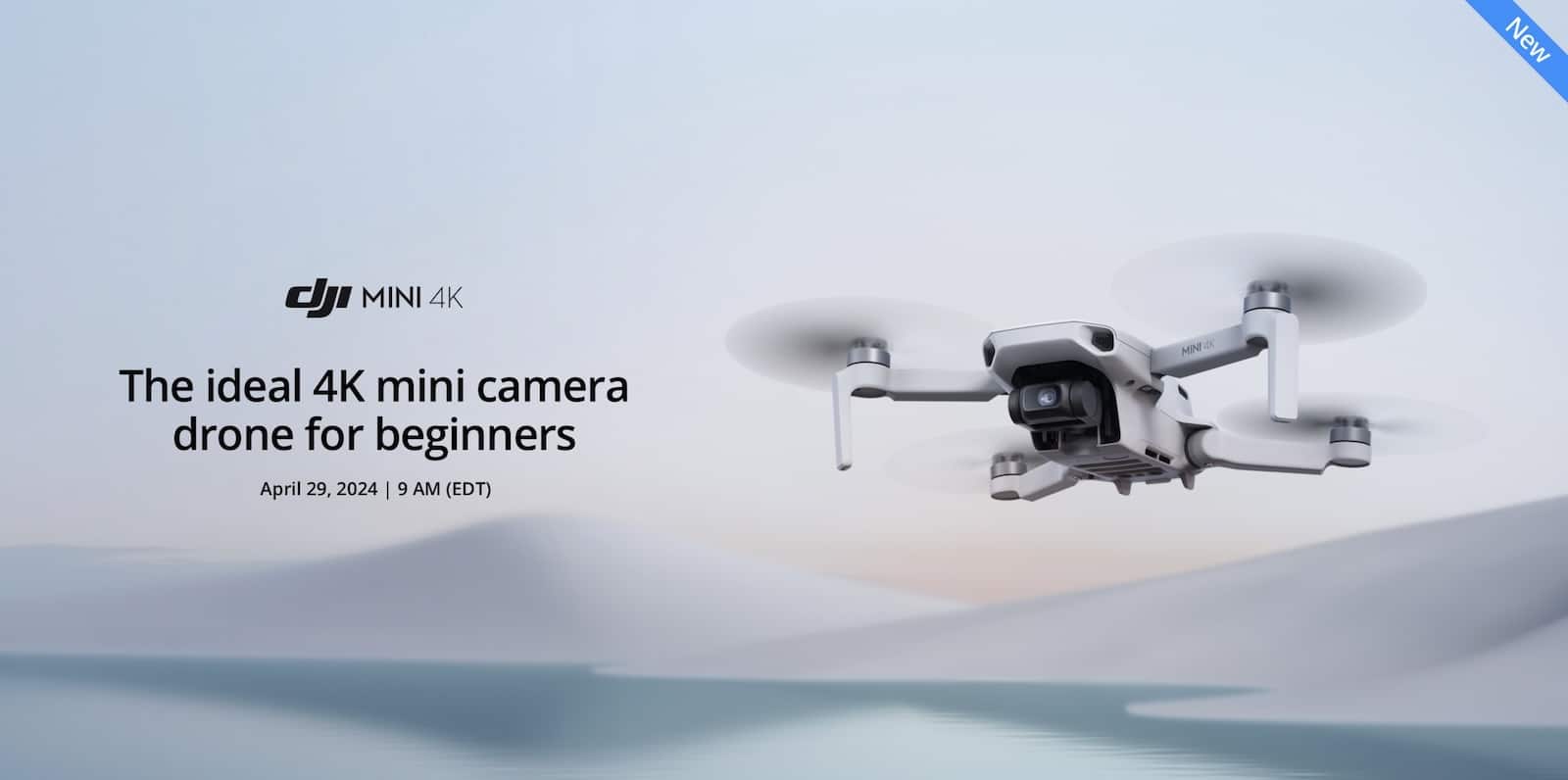 DJI Mini 4K launch banner announcing an April 29, 2024 release.
