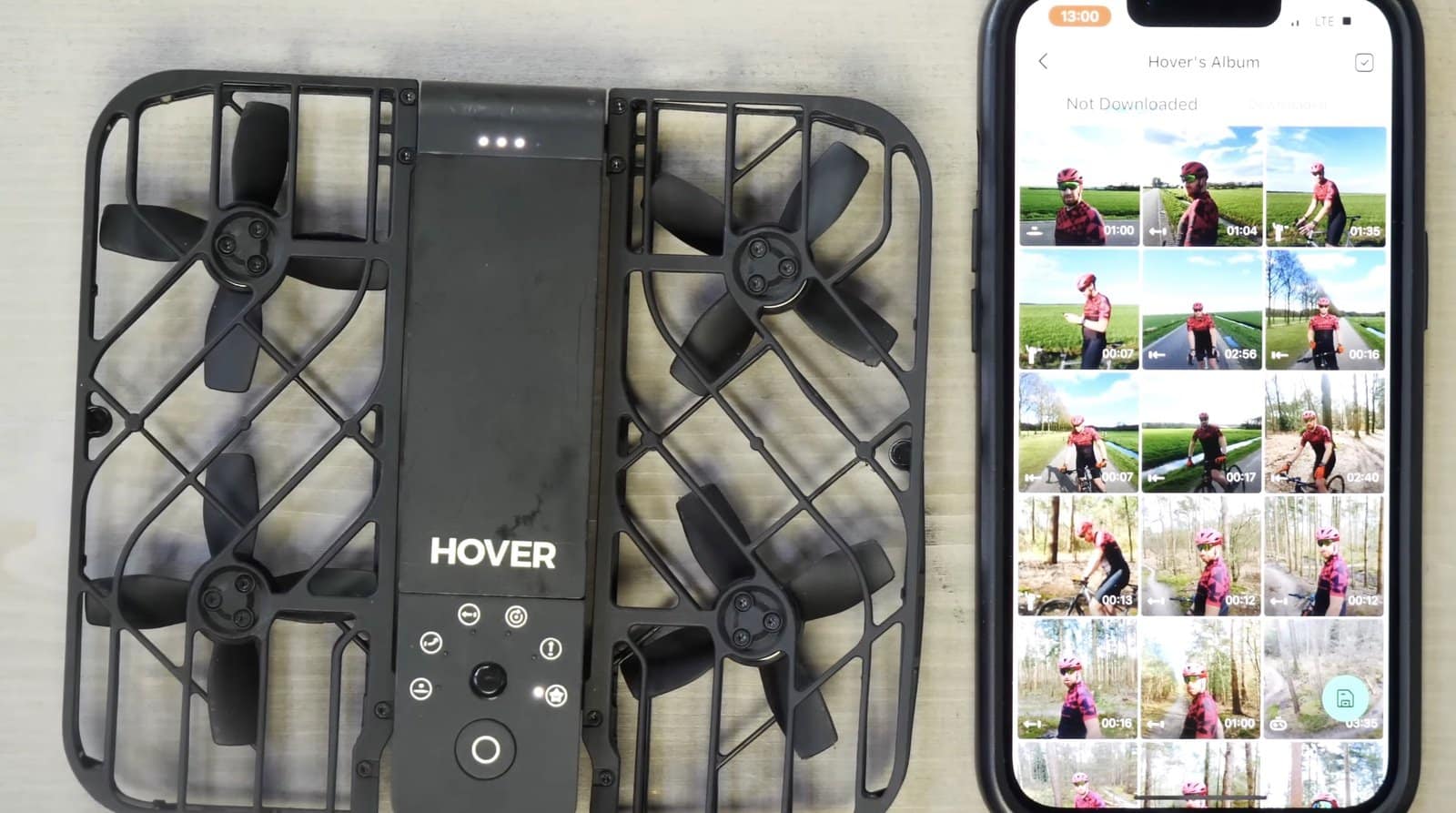 HoverAir X1 flying without a phone using one of its custom tracking modes.