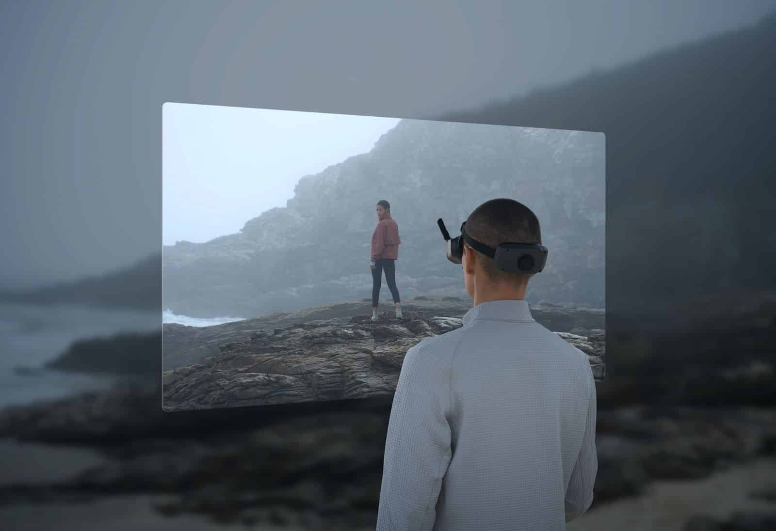 DJI Goggles 3 Real View picture-in-picture, overlaying the drone feed on surroundings.