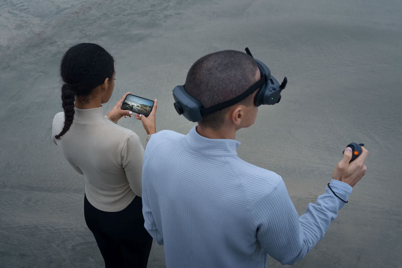 Real-time viewing of the Avata 2 feed streamed from the DJI Goggles 3.