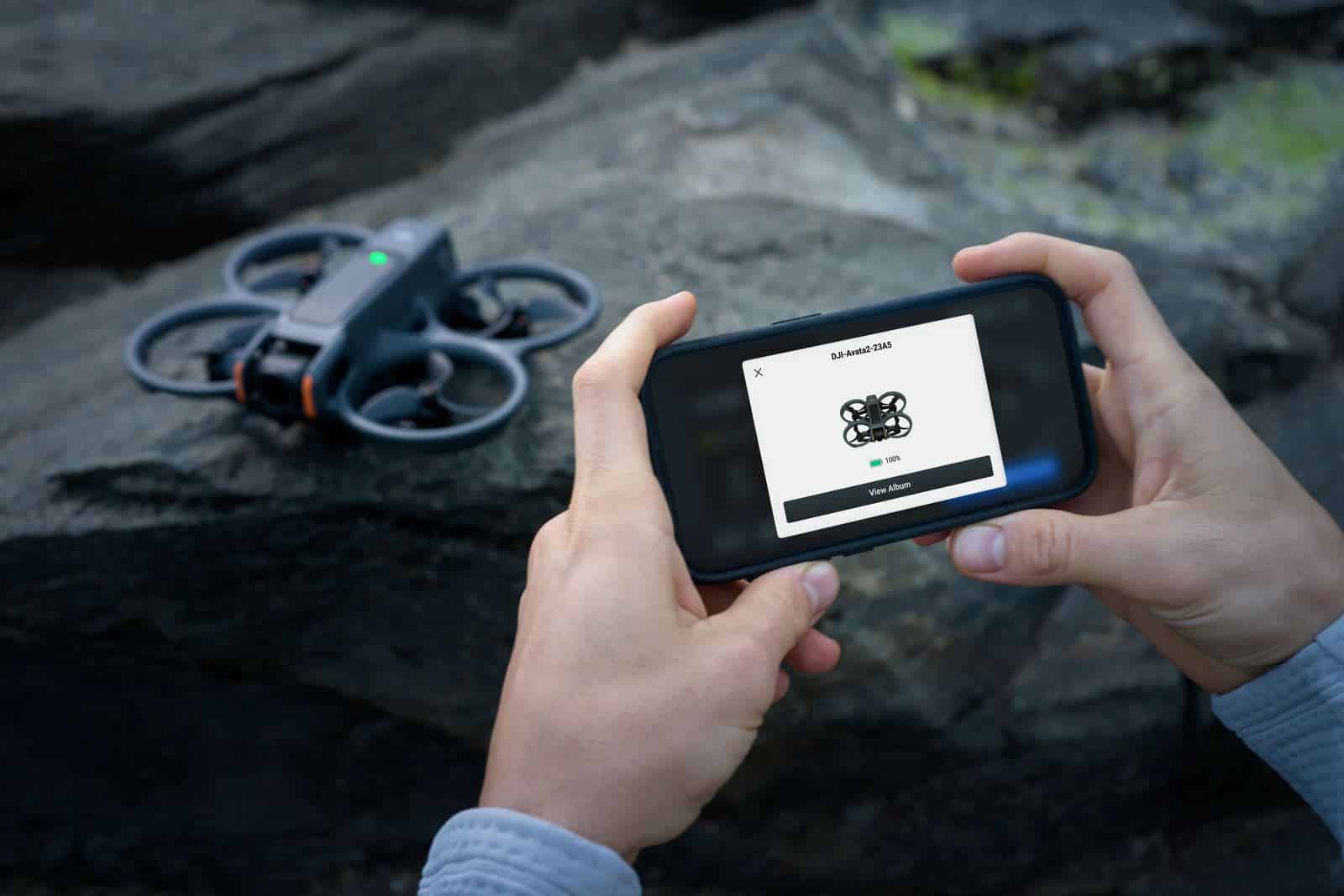 Fast Wi-Fi file transfer from the DJI Avata 2 to a smartphone.