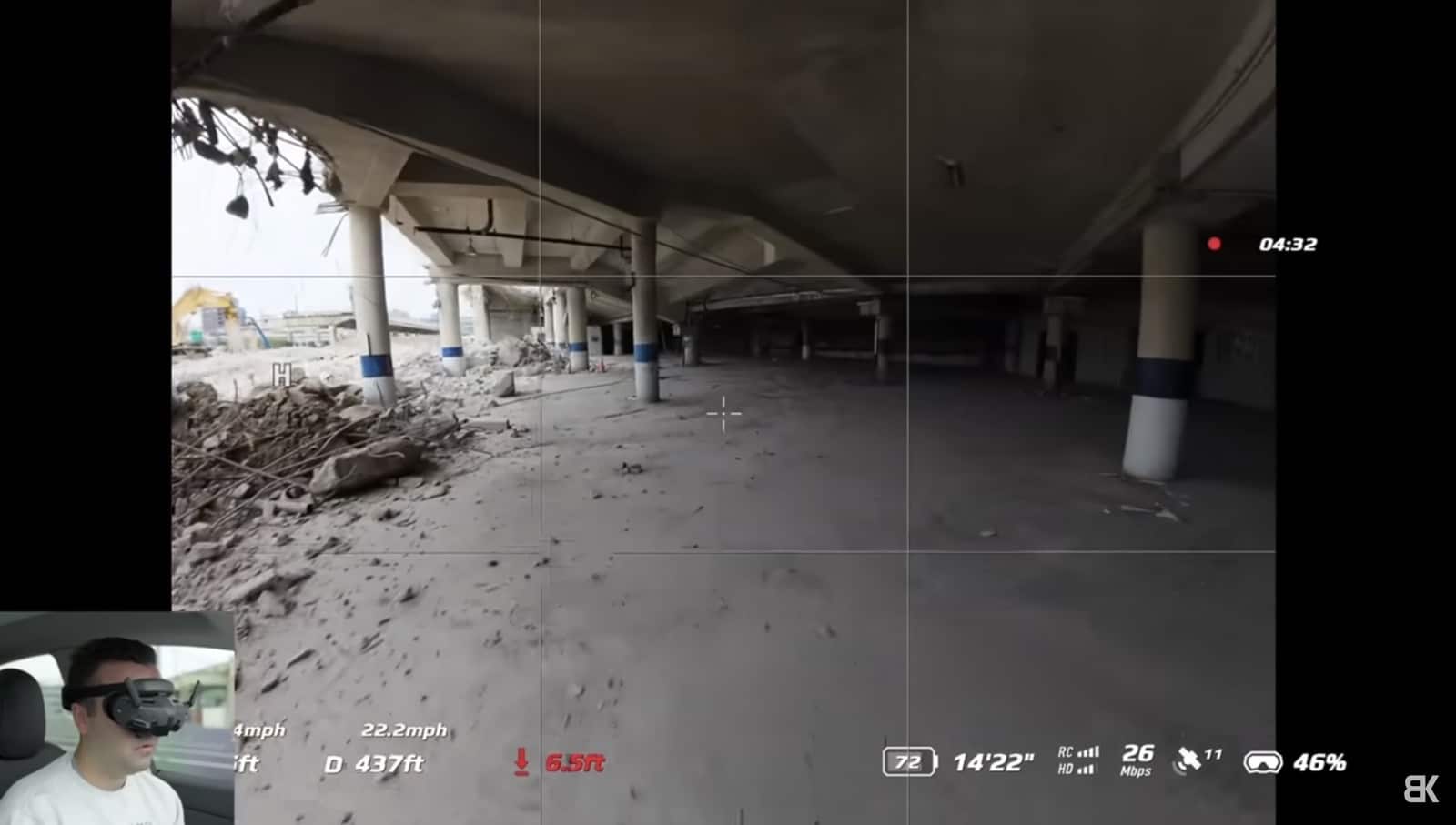 Frame from the Avata 2 feed just before it hit a metal pipe.